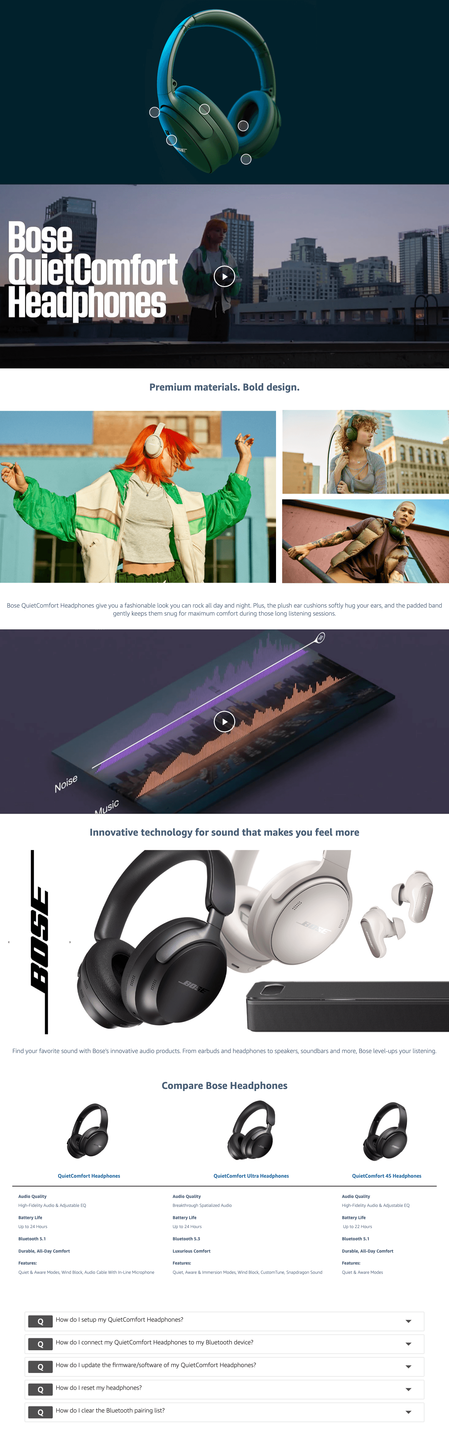 Amazon.com: Bose QuietComfort Bluetooth Headphones: A+ Premium