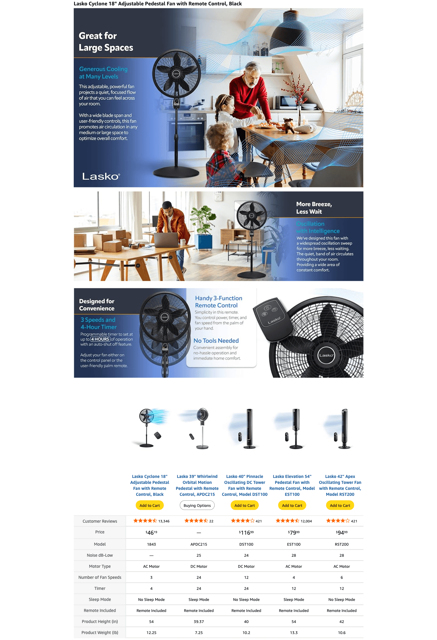 Amazon.com: Lasko Oscillating Cyclone Pedestal Fan: A+ Premium