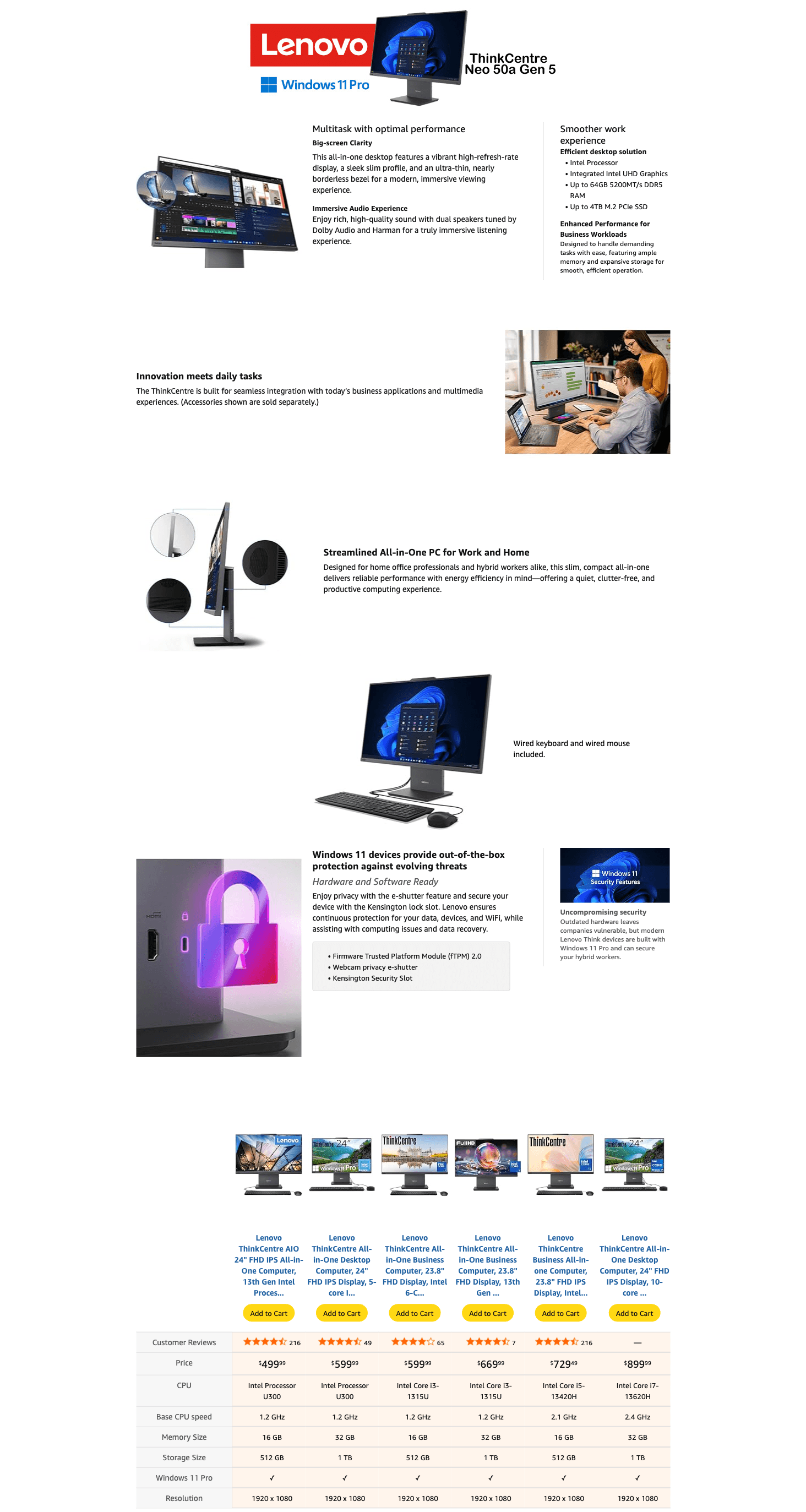 Amazon.com: Lenovo ThinkCentre AIO 24" FHD IPS All-in-One Computer: A+ Premium