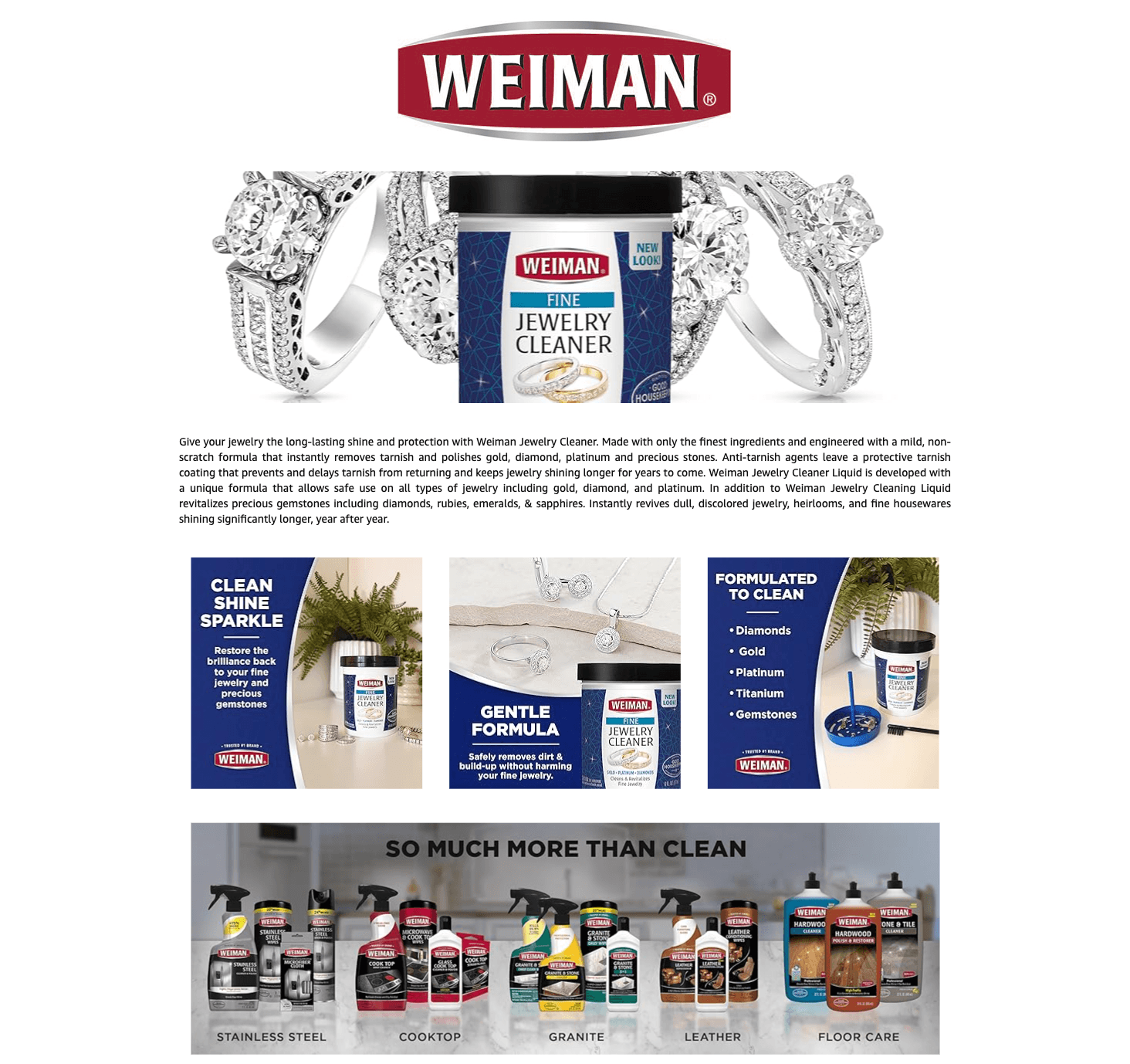 Amazon.com: Weiman Fine Jewelry Cleaner Liquid with Cleaning Brush: A+ Premium