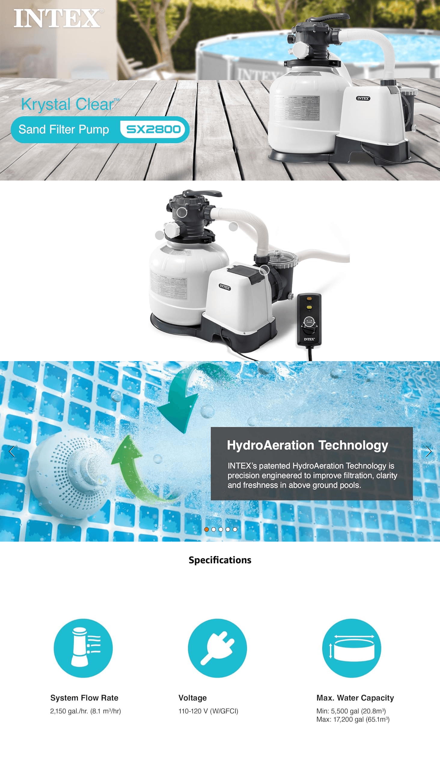 Amazon.com : Intex SX2800 Krystal Clear Sand Filter Pump: 2800 GPH Pump Flow Rate: A+ Premium