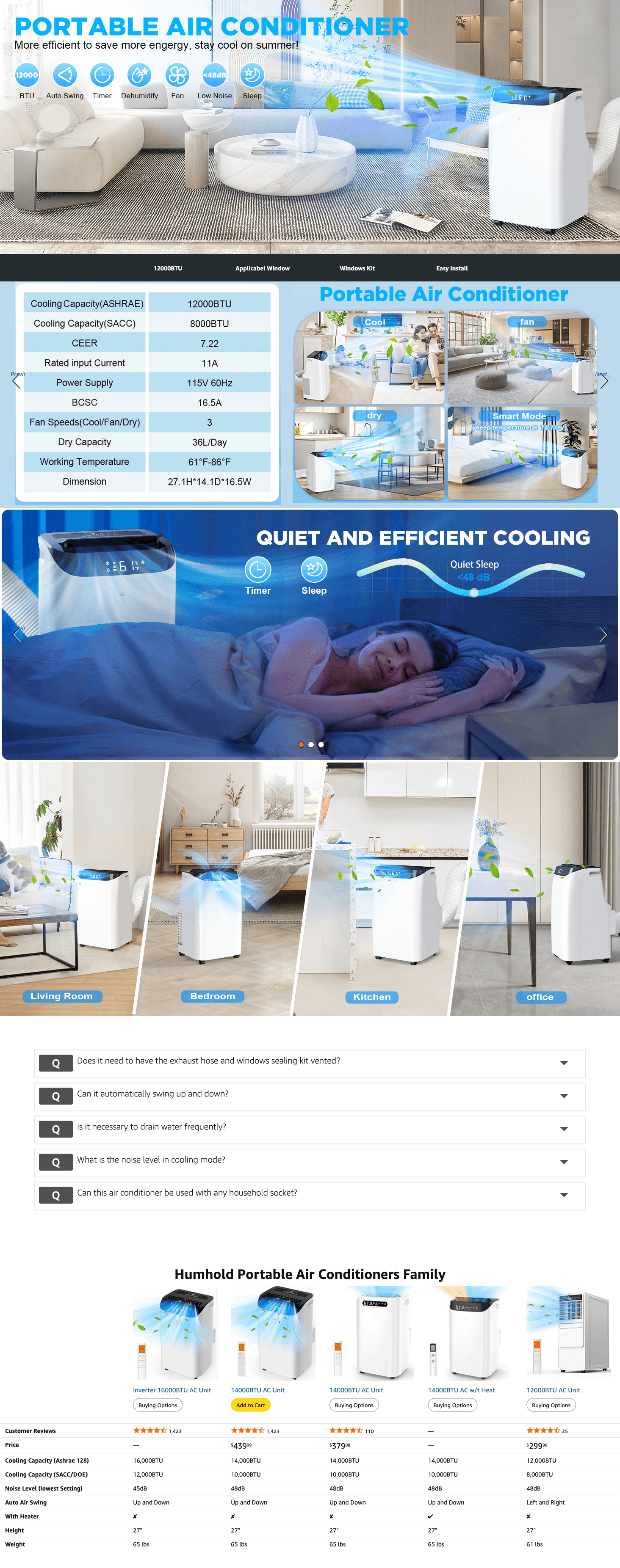 Amazon.com: Humhold 12000 BTU Portable Air Conditioners with Remote Control: A+ Premium