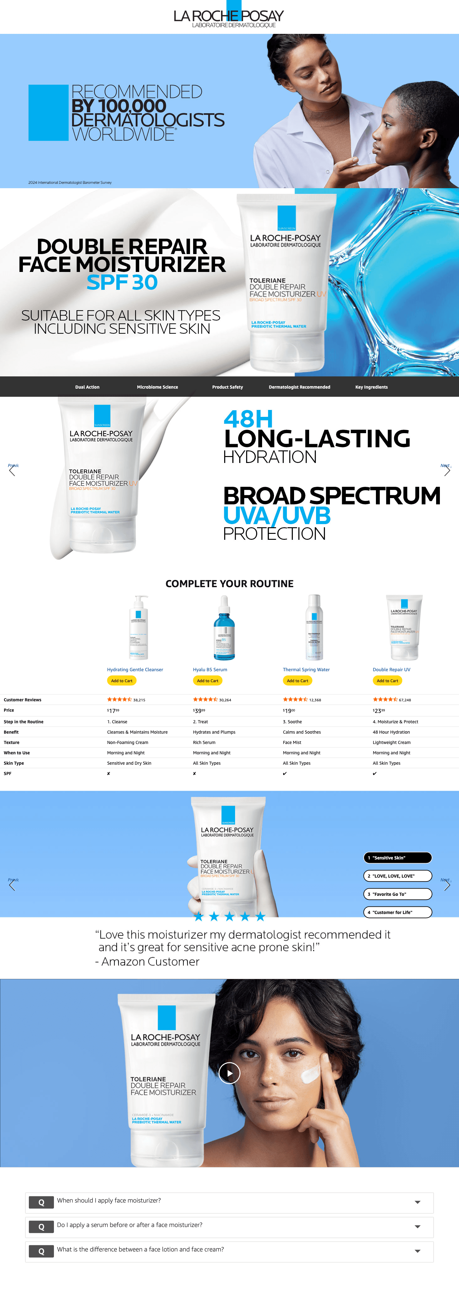 A+ Premium for Amazon.com: La Roche Posay Toleriane Double Repair UV SPF Moisturizer for Face