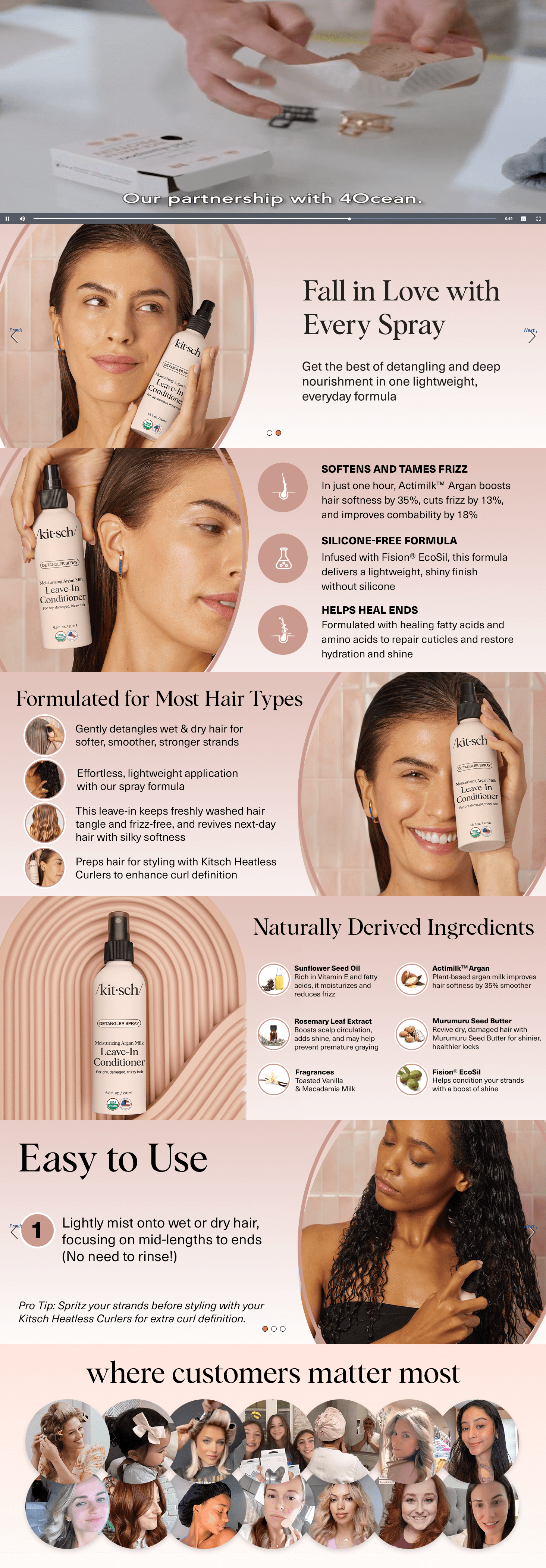 Amazon.com : Kitsch Argan Milk Leave In Conditioner Spray for Curly Hair: A+ Premium