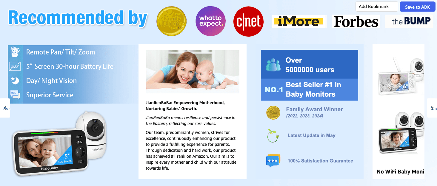 Amazon.com: HelloBaby No WiFi Baby Monitor 5" Screen 30-Hour Battery Pan-Tilt-Zoom Video…: Brand Stories
