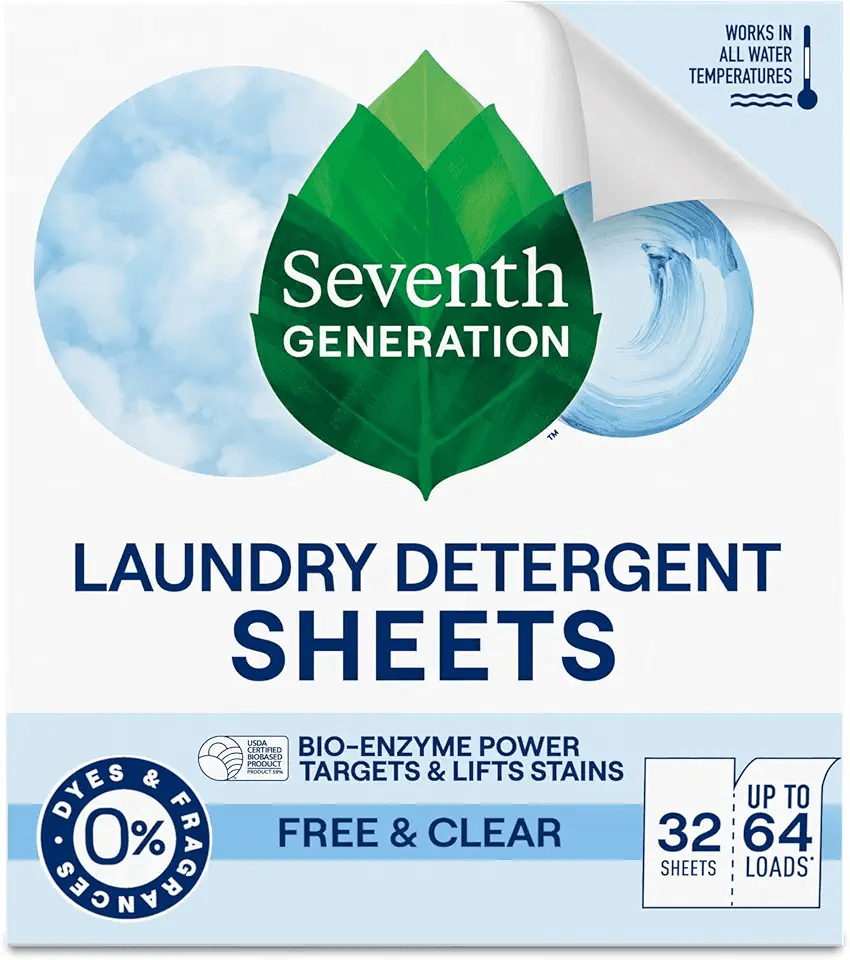 Seventh Generation Laundry Detergent Sheets 32ct Free & Clear Removes Tough Stains Safer…: Hero Images