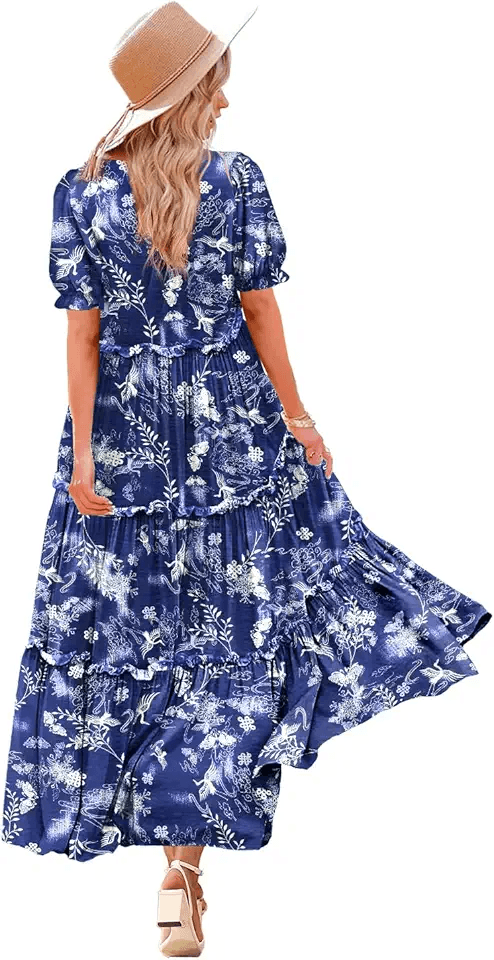 YESNO Women Summer Dress Causal Short Sleeve Floral Maxi Dress with Pockets ETXUK: Hero Images