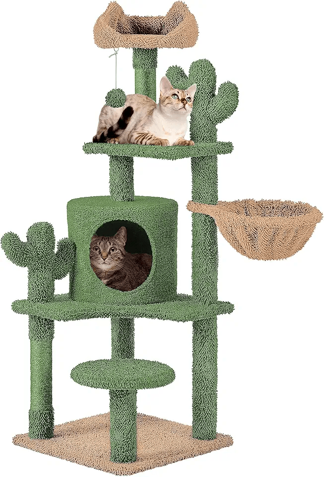Yaheetech 135 cm Cactus Cat Tree w/Scratching Posts & Condo: Hero Images