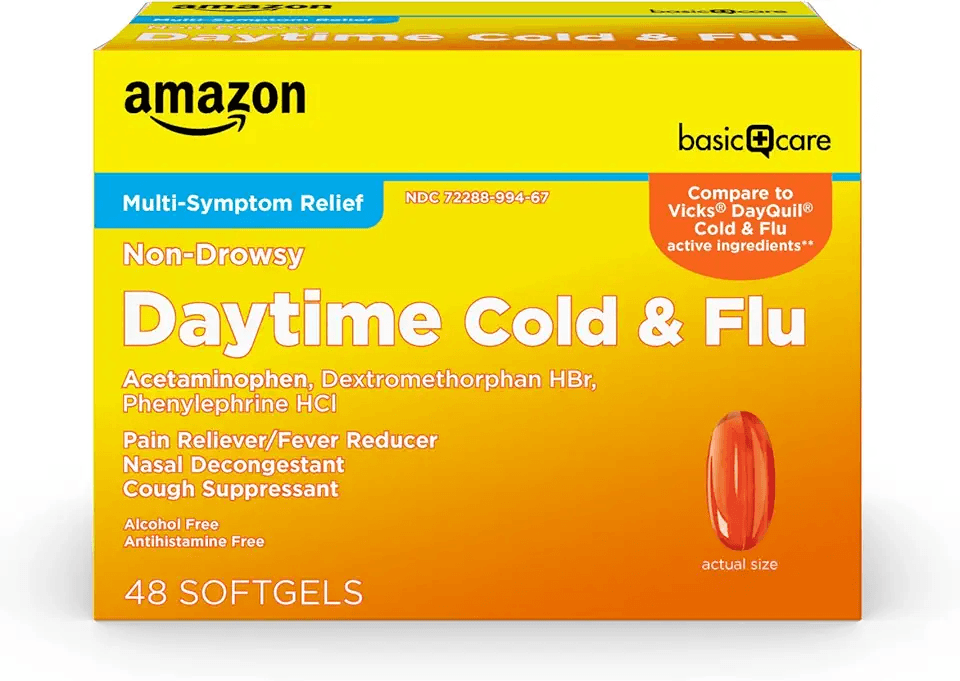 Amazon Basic Care Daytime Cold and Flu Relief Liquid Caps Softgel: Hero Images