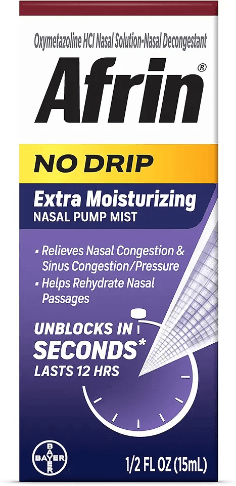 Afrin No Drip Extra Moisturizing 12 Hour Nasal Congestion Relief Pump Mist: Hero Images