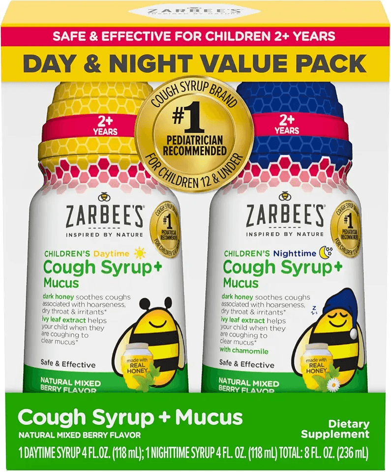 Zarbee's Children's Honey Cough Syrup + Mucus Day & Night Value Pack: Hero Images