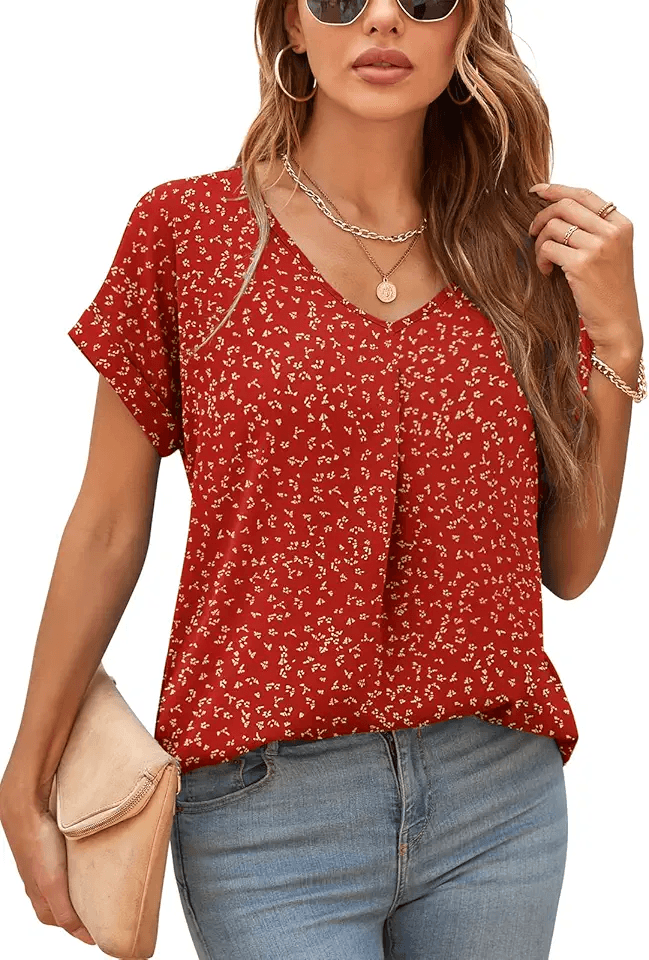 Yommay Summer Blouses for Women Elegant Casual Ladies Shorts Sleeve Chiffon Blouses…: Hero Images