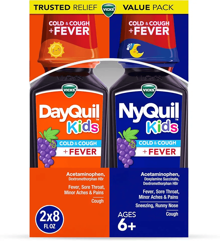 Vicks DayQuil and NyQuil Kids Grape Cold & Cough + Fever Multi-Symptom Relief Liquid…: Hero Images