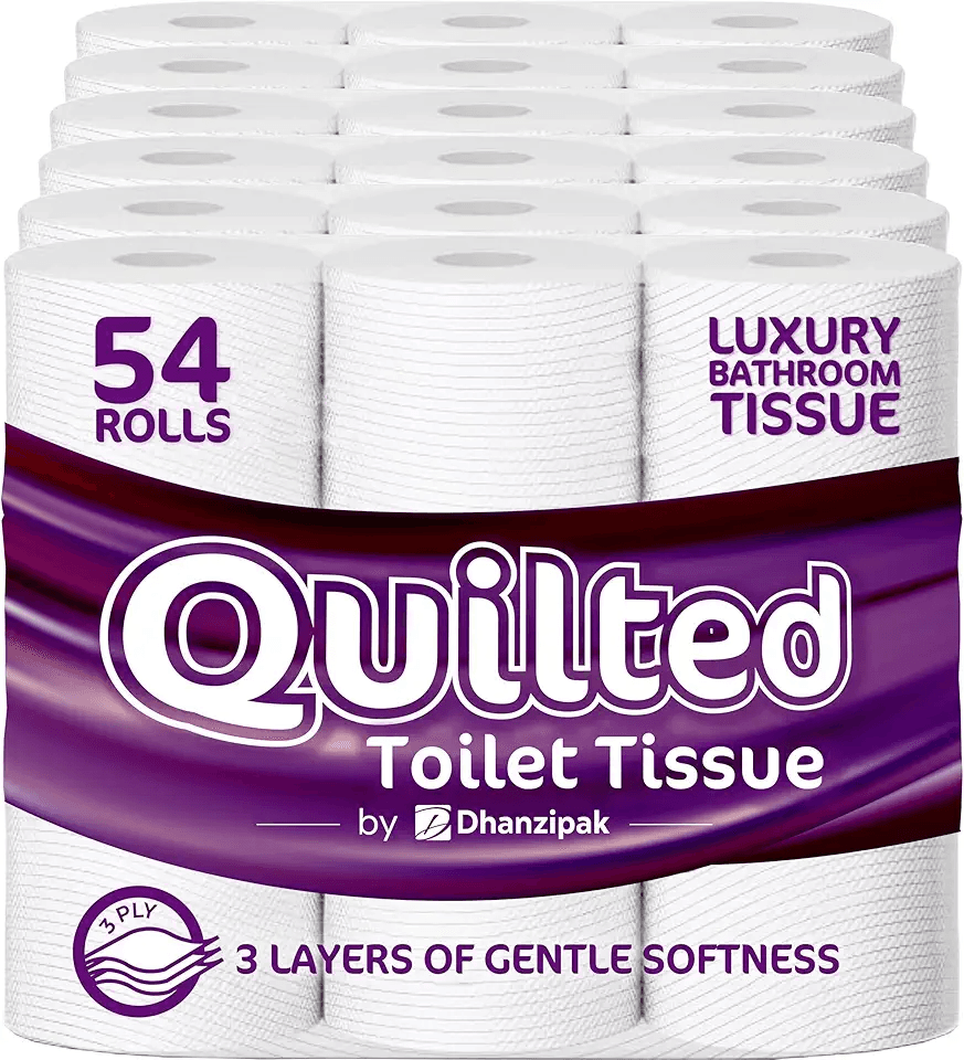 DHANZIPAK 54 Rolls of 3-Ply Premium Quilted Toilet Paper: Hero Images