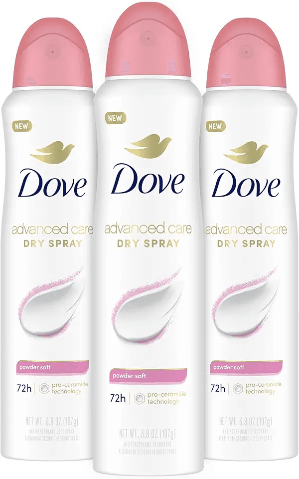 Dove Advanced Care Antiperspirant Deodorant Spray Powder Soft 3 Count to help skin…: Hero Images