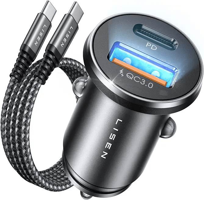 LISEN Car Charger Adapter USB C 54W 12V USB Socket [USBC 36W+QC 18W] 60W USB C Cable…: Hero Images