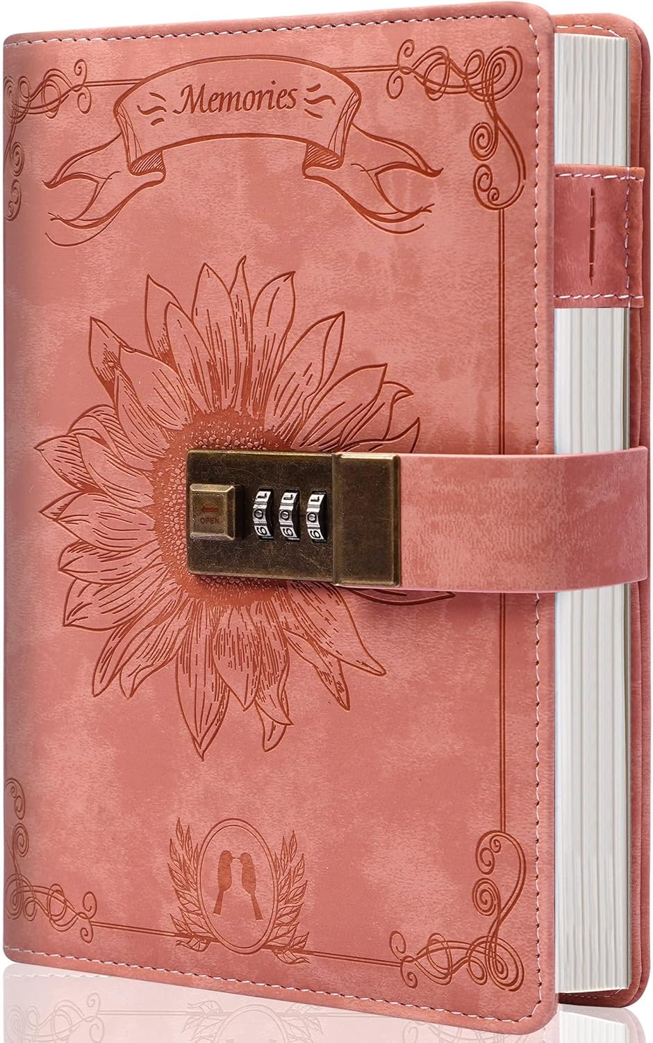 Showcases the product's design, material, and security feature to appeal to those seeking a private, high-quality journal.