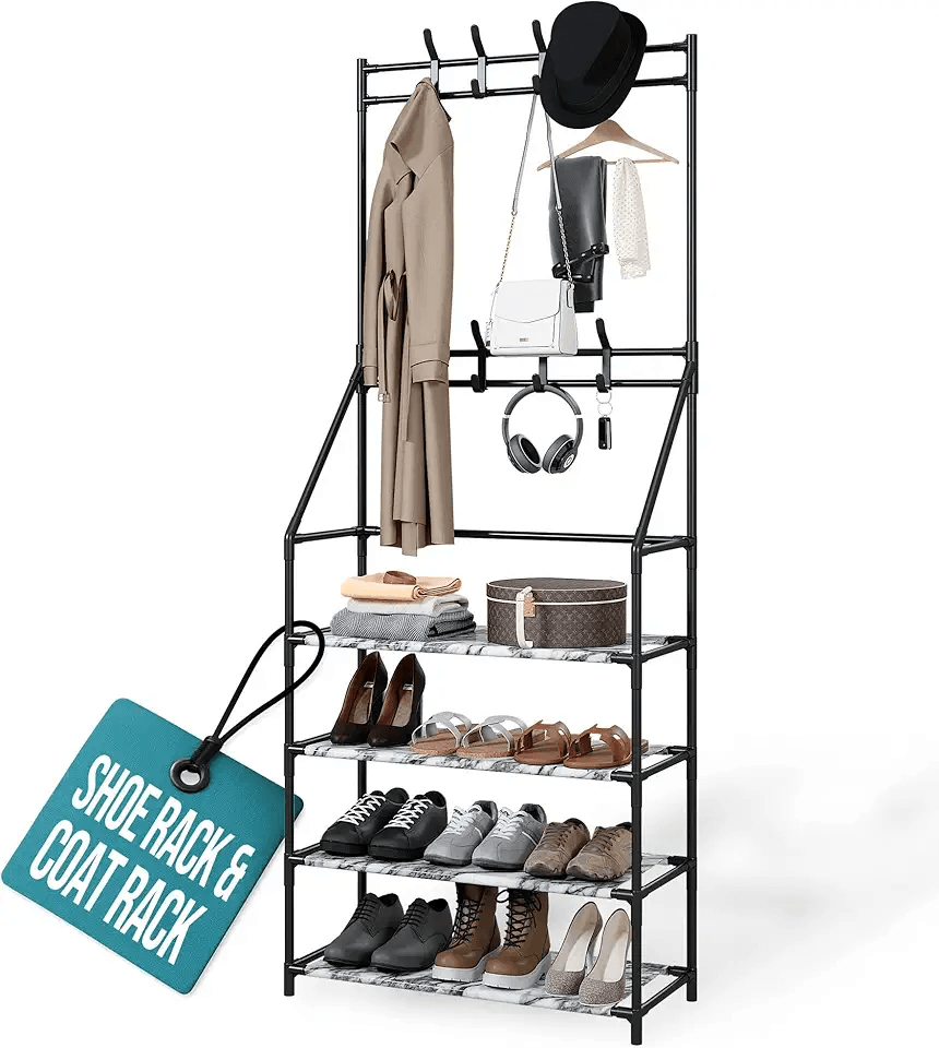 Klass Home Collection 4-Tier Shoe Rack & lightweight Coat Stand: Hero Images