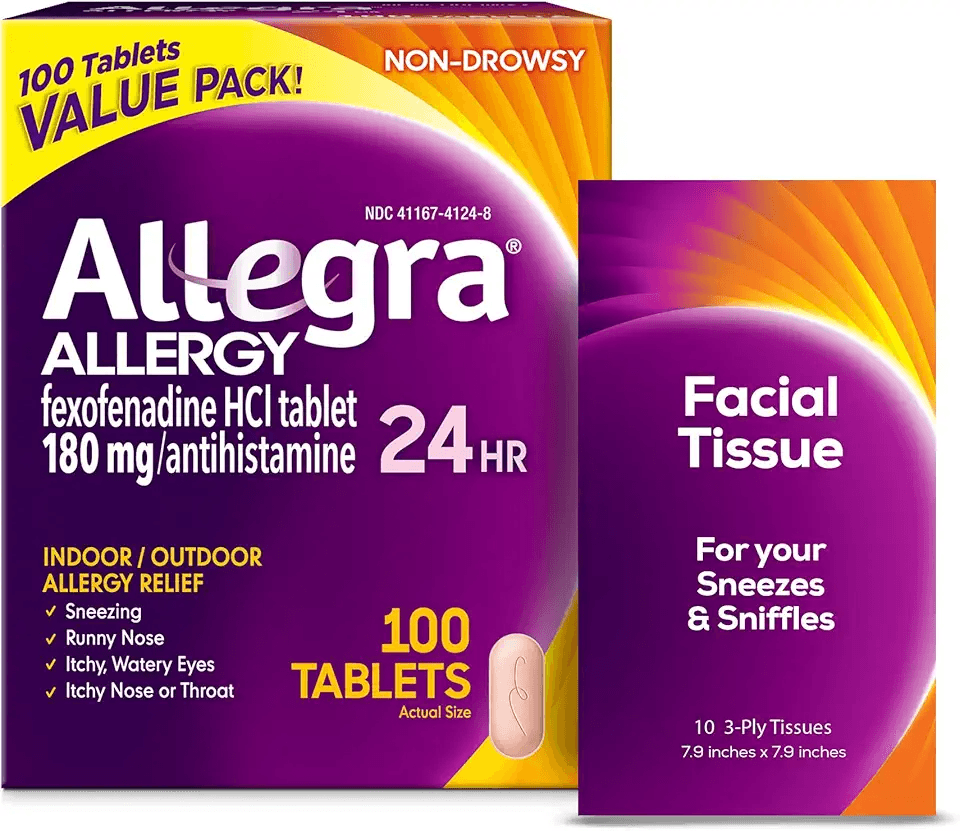 Allegra Adult 24-Hour Allergy Relief Tablets with Bonus Tissue Pack: Hero Images