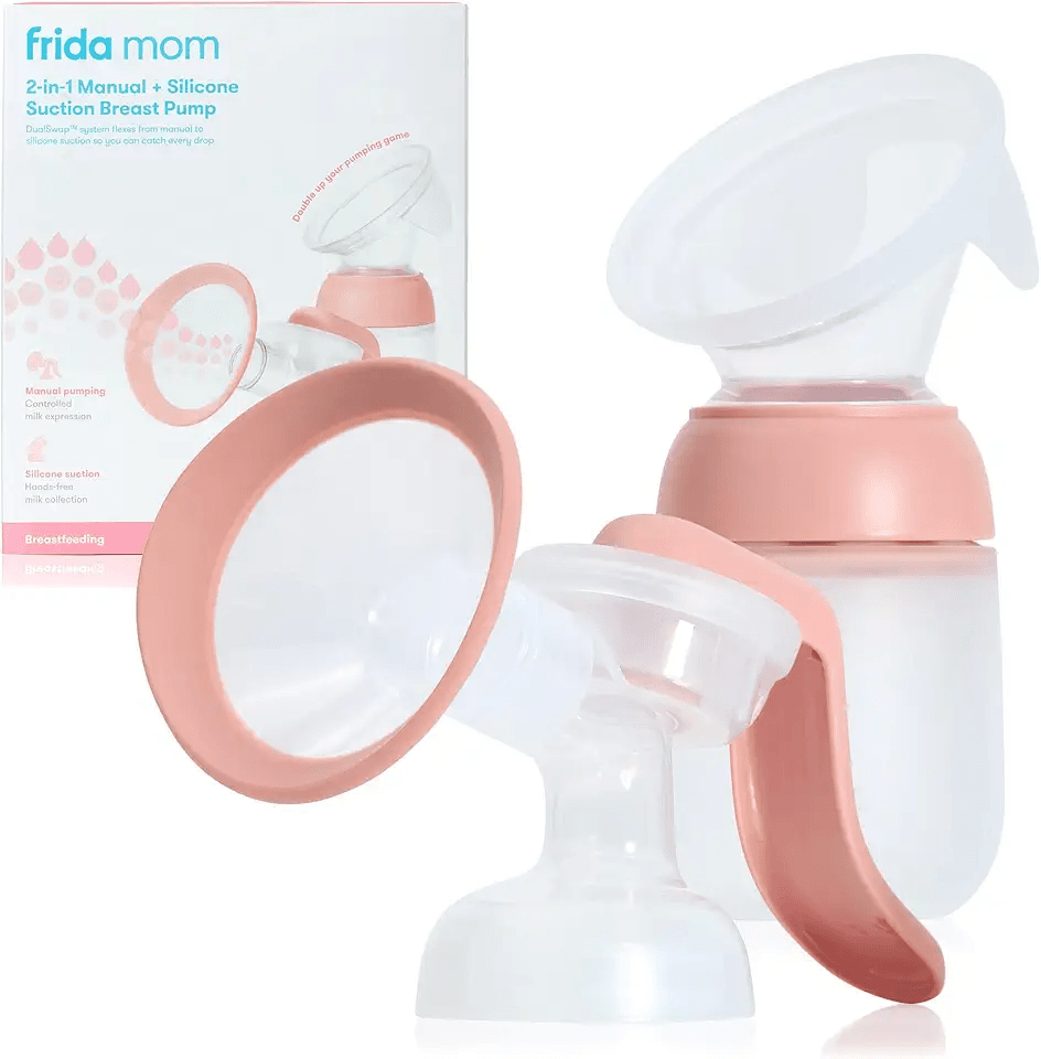 Frida Mom 2-in-1 Manual Breast Pump with Hands-Free Silicone Suction Cup: Hero Images