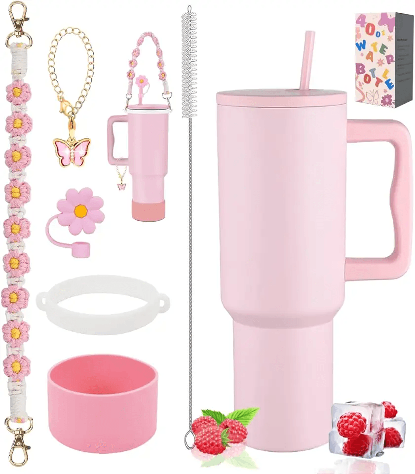 Sanilinwild 40 oz Tumbler with Handle and Straw & 6PCS Cup Accessories-BPA-Free Travel…: Hero Images