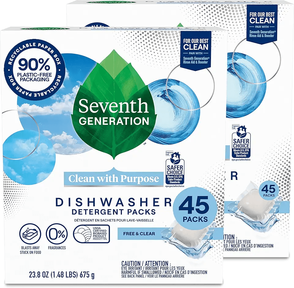 Seventh Generation Dishwasher Detergent Packs Free & Clear Pack of 2 for sparkling…: Hero Images