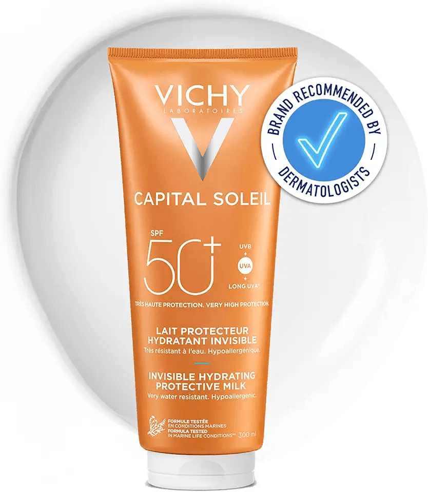 Vichy Capital Soleil Hydrating Fresh Sun Protection Milk SPF50+ for Face & Body 300ml: Hero Images