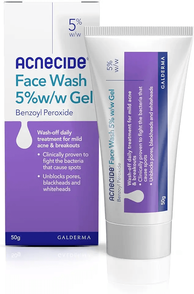 Acnecide Face Wash Gel 5% Benzoyl Peroxide Acne Treatment for Spot-Prone Skin 50g: Hero Images