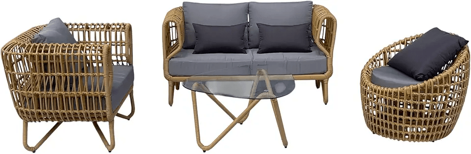 roho Sofia Poly Bamboo HDPE Wicker Outdoor Garden Patio Sofa Set: Hero Images