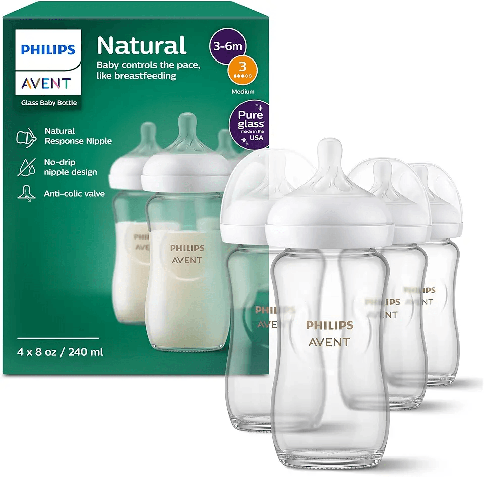 Philips Avent Natural Glass Baby Bottles with Natural Response Nipples (Medium Flow: Hero Images