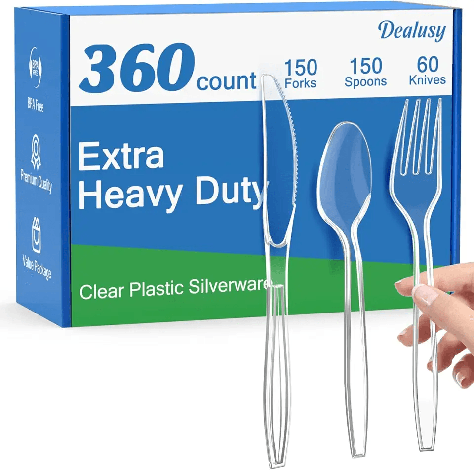 Dealusy 360 Count Extra Heavy Duty Clear Plastic Silverware: Hero Images