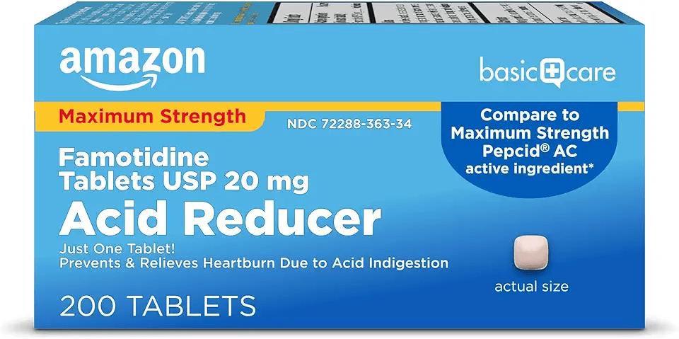 Amazon Basic Care Maximum Strength Famotidine Tablets 20 mg: Hero Images