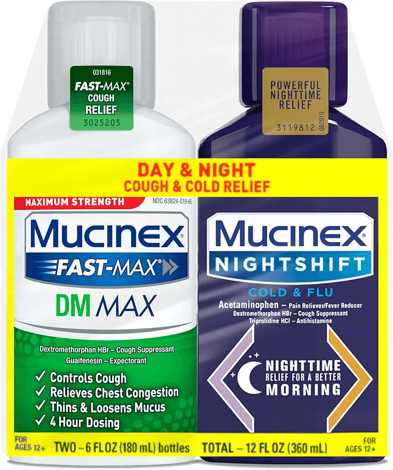 Maximum Strength Mucinex FastMax DM Max & Mucinex Nightshift Cold & Flu Liquid (2 x 6…: Hero Images