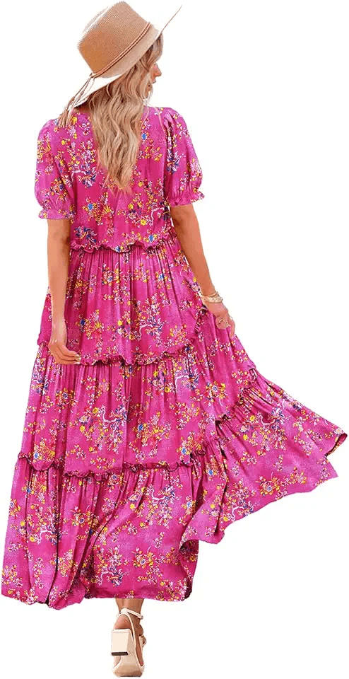 YESNO Women Summer Dress Causal Short Sleeve Floral Maxi Dress with Pockets ETXUK: Hero Images