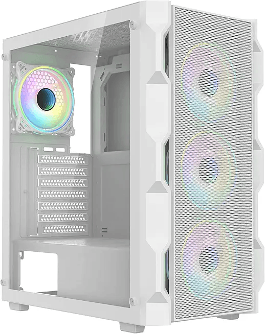 CiT Neo White Airflow Mid-Tower PC Gaming Case ATX with Mesh Front Panel & Tempered…: Hero Images