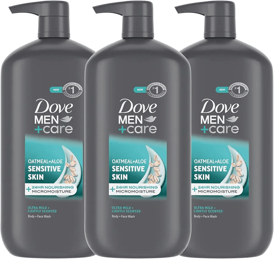DOVE MEN + CARE Body & Face Wash Sensitive Skin 3 count For Hydrated: Hero Images