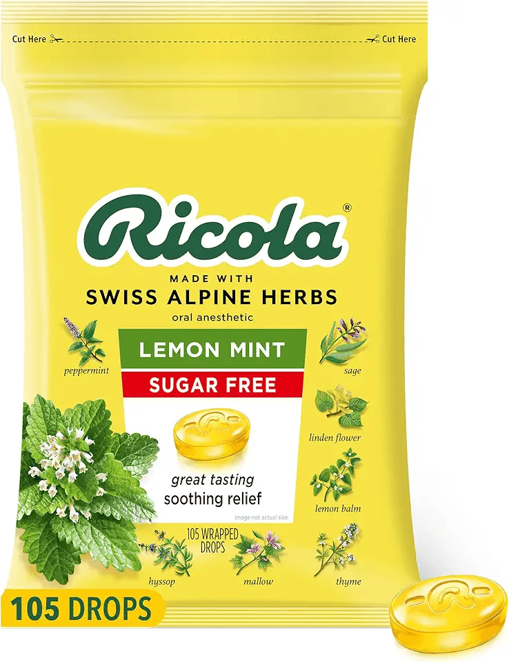 Ricola Sugar Free Lemon Mint Herbal Cough Suppressant Throat Drops: Hero Images