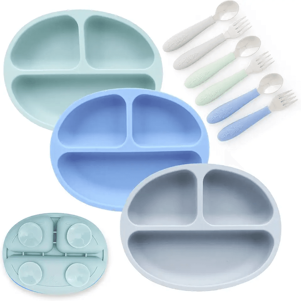 Elk and Friends Silicone Suction Plate for Babies/Toddlers + Stainless Steel Silverware…: Hero Images