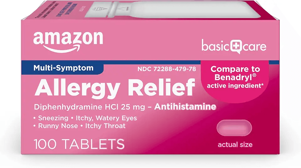 Amazon Basic Care Allergy Relief Diphenhydramine HCl 25 mg: Hero Images