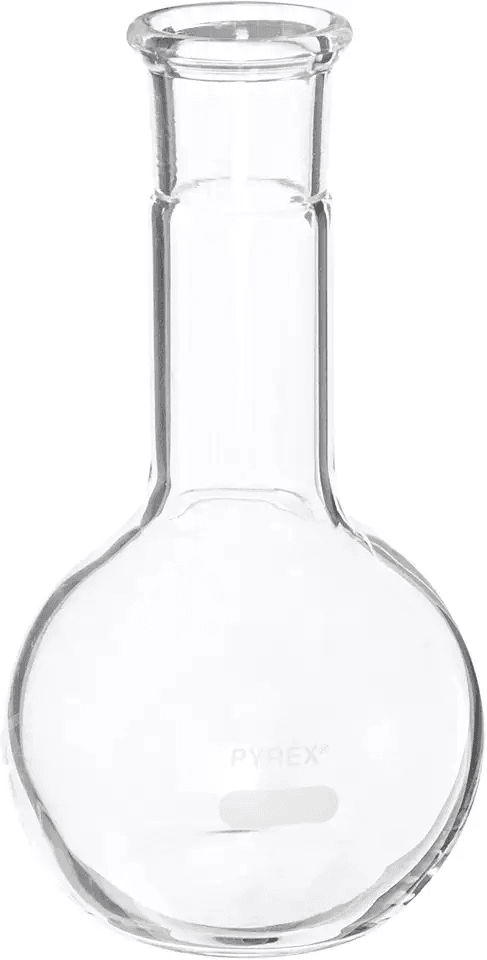 Pyrex Borosilicate Glass Long Neck Florence Flat Bottom Boiling Flask: Hero Images