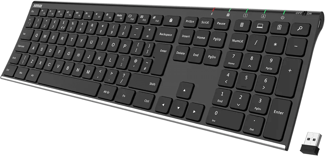 Arteck 2.4G Wireless Keyboard Stainless Steel Ultra Slim Full Size Keyboard with Numeric…: Hero Images