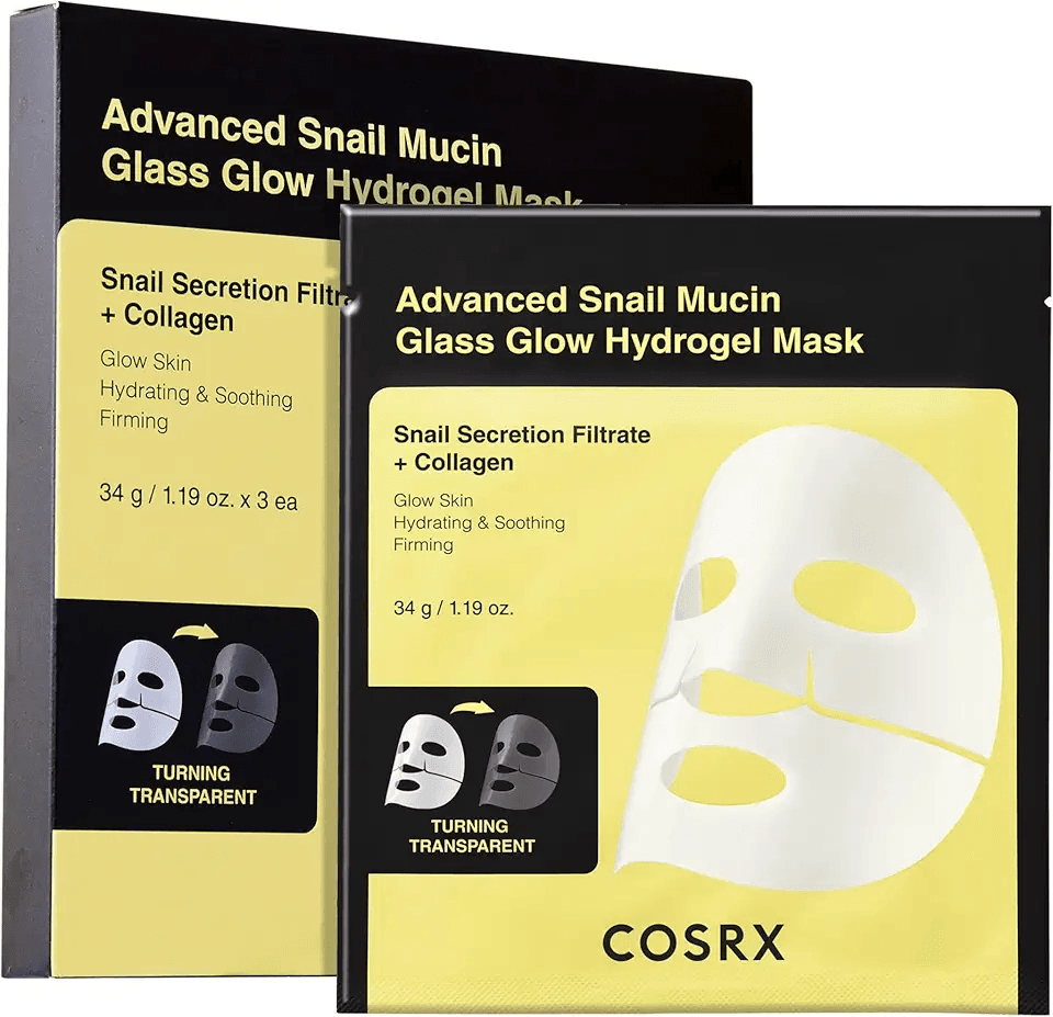 COSRX Advanced Snail Mucin Glass Glow Hydrogel Face Masks Skincare: Hero Images