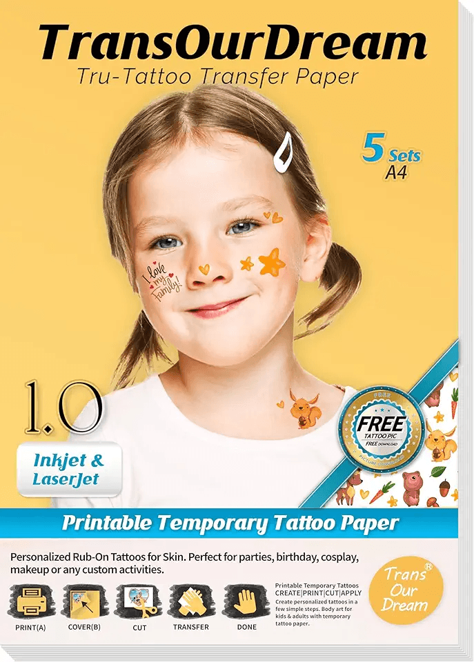 TransOurDream Tru- Transparent Tattoo Paper Clear 5 Sets A4 Printable Temporary…: Hero Images