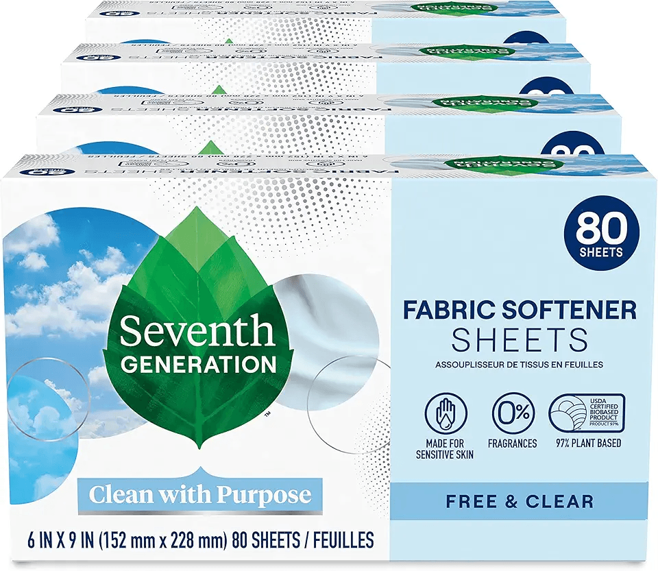 Seventh Generation Dryer Sheets Fabric Softener Free & Clear Fragrance Free 80 Sheets…: Hero Images