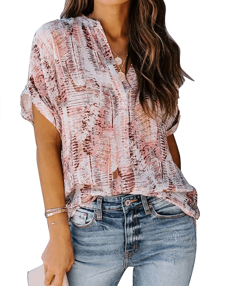 Ancapelion Women's Casual Loose Printed Chiffon Blouse Summer Short Sleeve Shirt for…: Hero Images