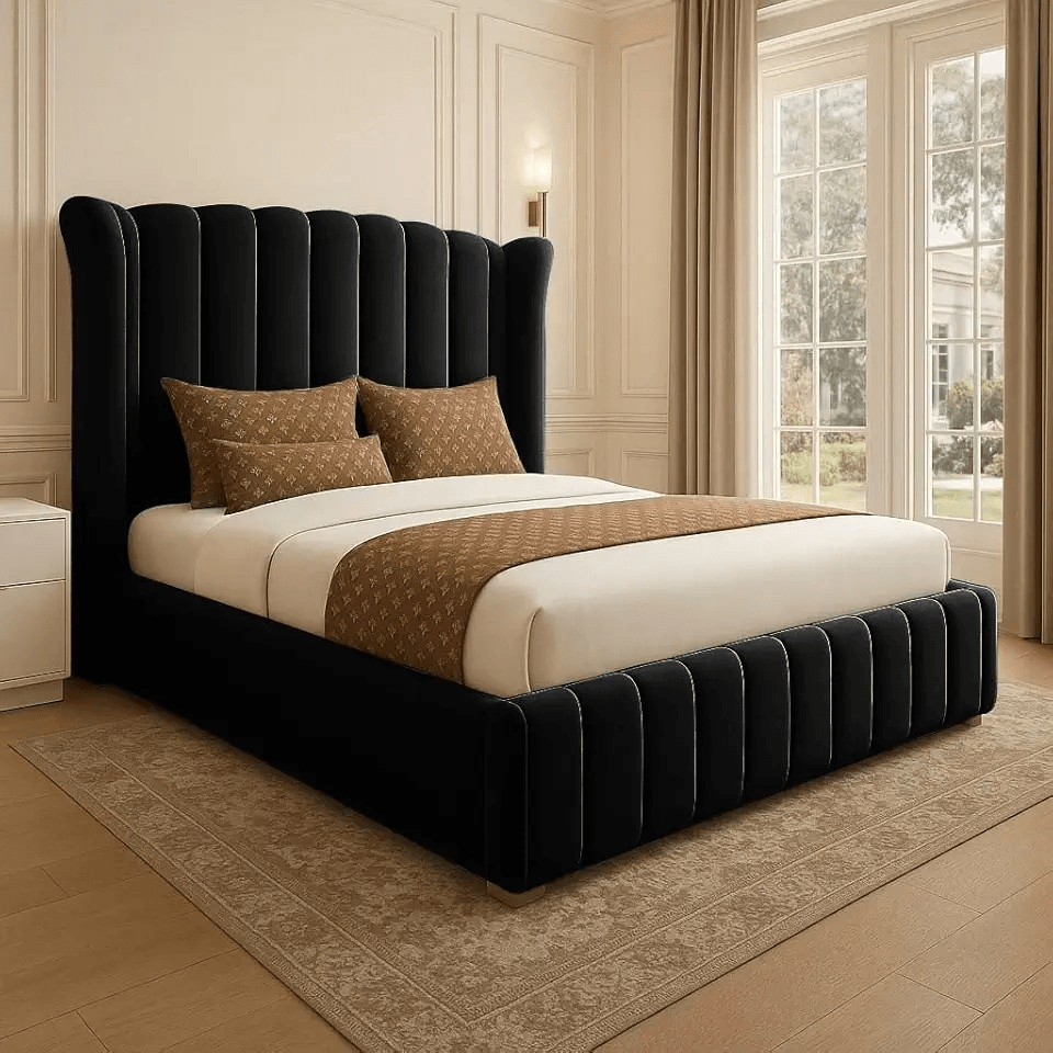S&W DECORE Wingback Bed Frame With Winged Panel Headboard And Footboard In Plush Velvet…: Hero Images