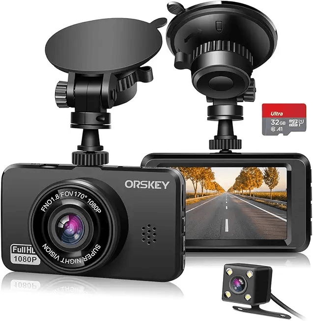 ORSKEY Dash Cam for Cars Front and Rear and SD Card Included 1080P Full HD In Car Camera…: Hero Images