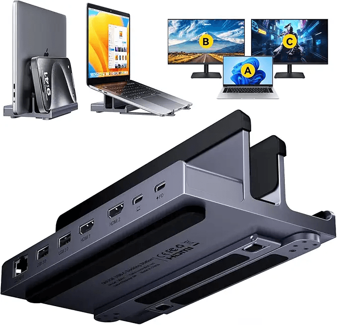 Docking Station Dual Monitor: QUUGE 7 in 1 USB C Dock Stand with Dual HDMI(4K120Hz + 60Hz): Hero Images