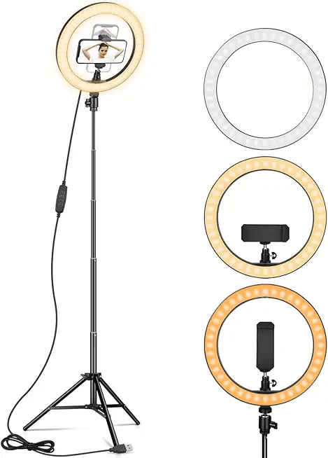Ring Light 10" with 67" Extended Tripod Stand & Phone Holder for YouTube Video: Hero Images