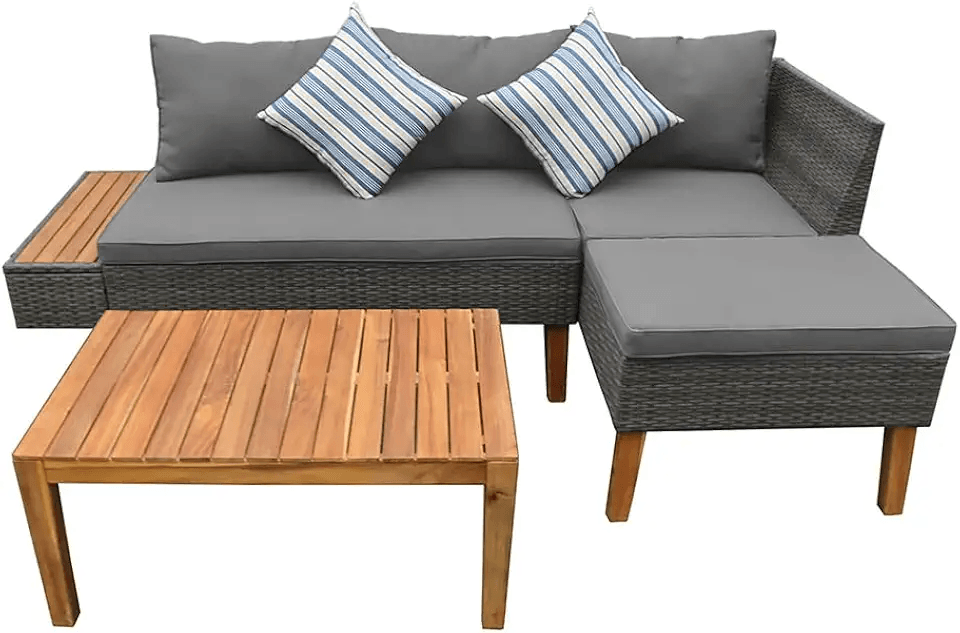 Panana Rattan Garden Outdoor Sectional Corner Sofa and Wooden Table Outdoor Lounge…: Hero Images